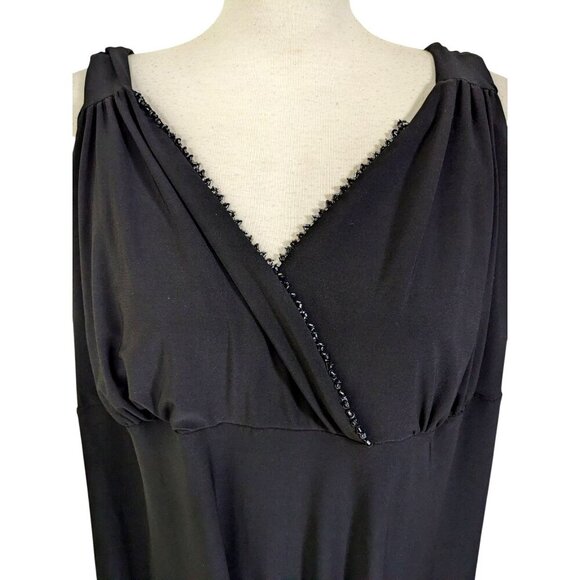 Vintage Dress Plus 5X Black Embellished Bead Trim Event Cocktail Sleeveless LBD - Picture 2 of 5